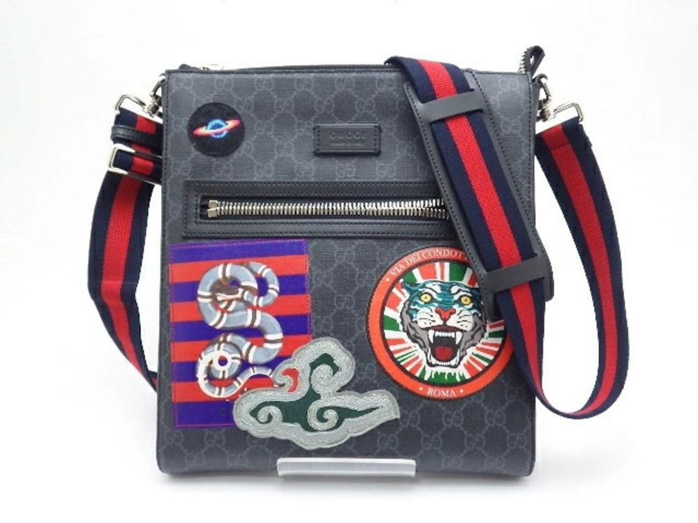 Gucci Courier GG Supreme Messenger Bag Black Gray